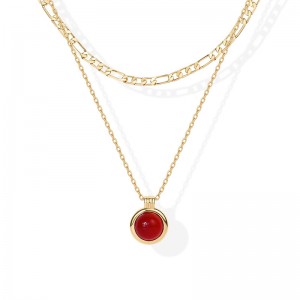 홍대 골든 하모니 레이어드 목걸이 1-----여성을위한 14K 골드 도금 계층 목걸이 보석 펜던트 피가로 체인 목걸이 Carnelian, Green Aventurine, Malachite Layering 목걸이